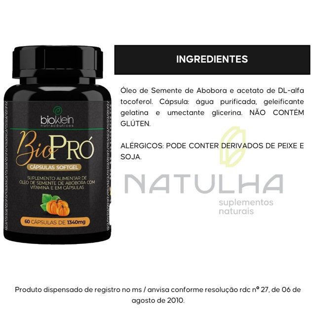 BioPró (Óleo de Semente de Abóbora + Vitamina E) 1340mg 60 softgels - Bioklein