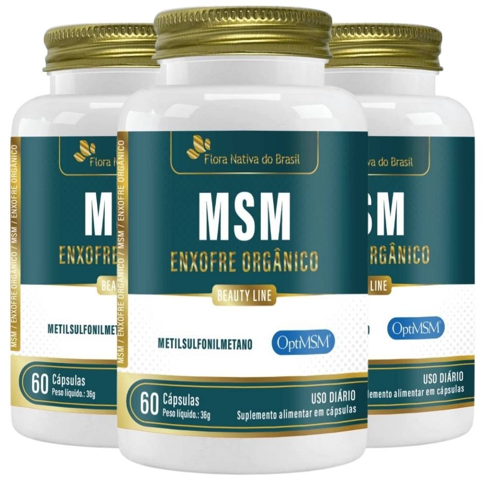 KIT 3X MSM Enxofre Orgânico 500mg 60 cápsulas - Flora Nativa | Natulha