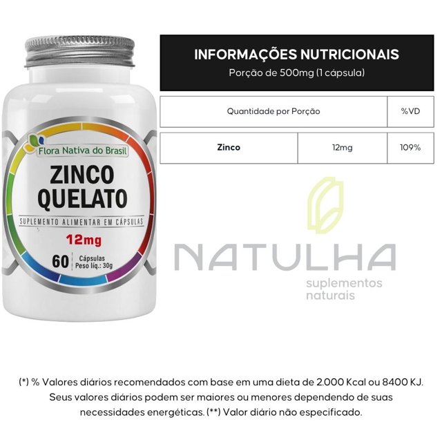 KIT 2X Zinco Quelato 60 Cápsulas - Flora Nativa