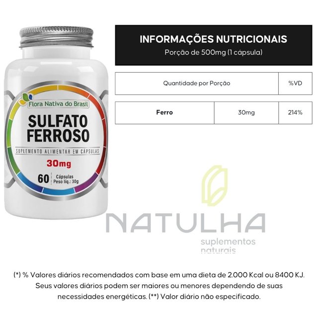 Sulfato Ferroso 214% IDR 60 cápsulas - Flora Nativa