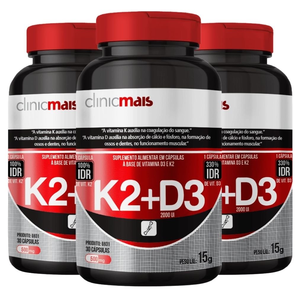 KIT 3x Vitamina K2 + Vitamina D3 30 Cápsulas - Clinicmais | Natulha