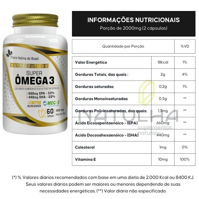Super Ômega 3 MEG-3® 1000 mg 60 softgels - Flora Nativa