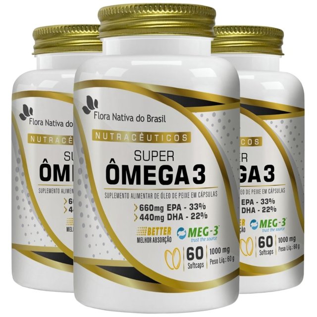 KIT 3X Super Ômega 3 1000mg MEG-3 60 softgels - Flora Nativa