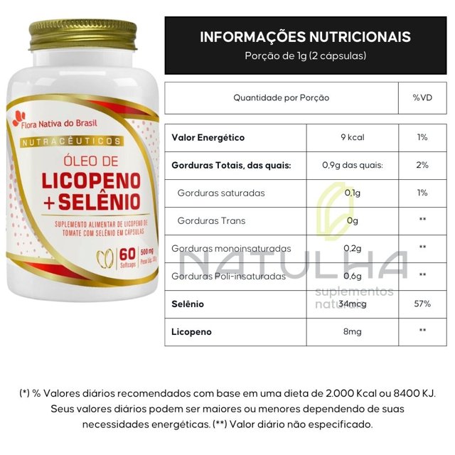 KIT 3X Óleo de Licopeno + Selênio 500mg 60 softcaps - Flora Nativa
