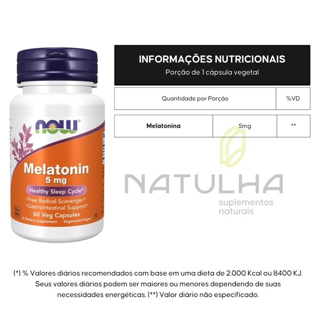 Melatonina 5mg 60 cápsulas -  Now Foods