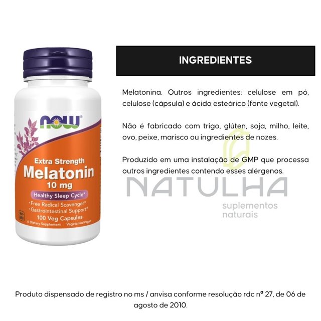 Melatonina 10mg Extra Forte 100 cápsulas - Now Foods