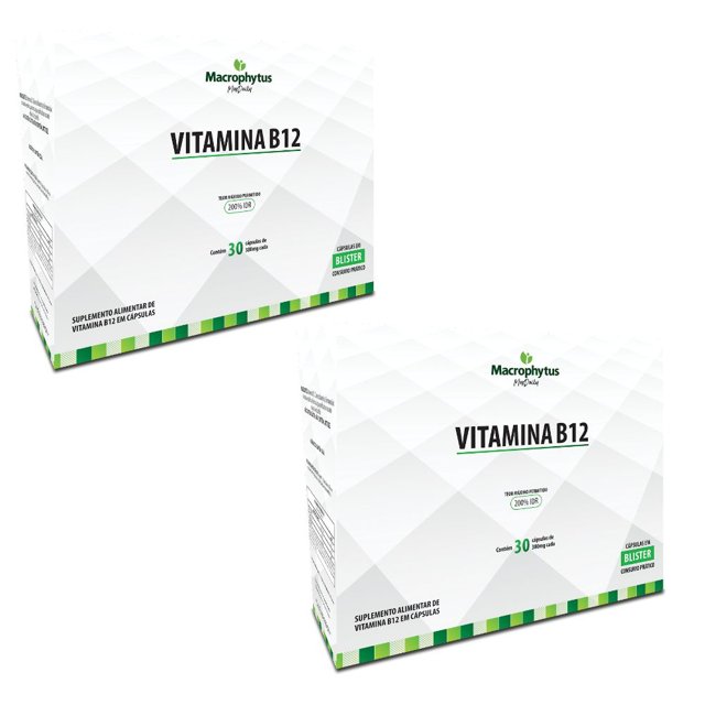 KIT 2X Vitamina B12 Concentrada 200% IDR 30 Cápsulas - Macrophytus