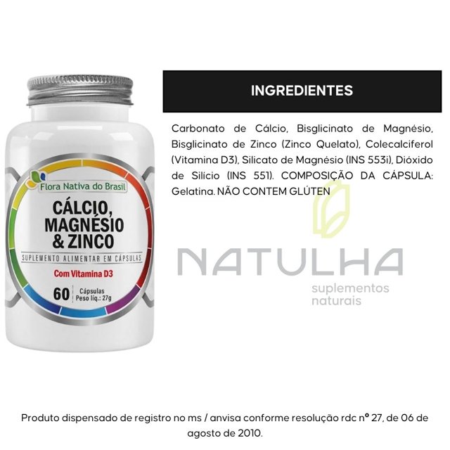 KIT 2X Cálcio, Magnésio, Zinco e Vitamina D3 60 Cápsulas - Flora Nativa
