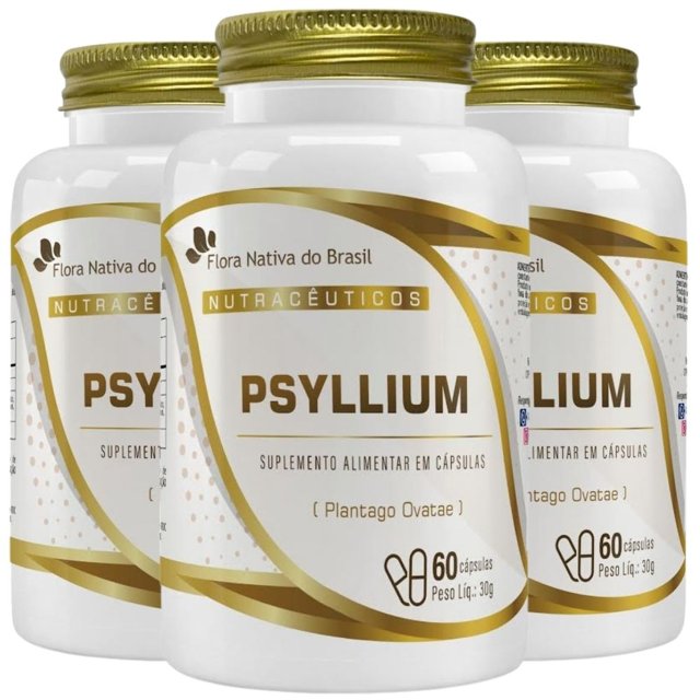 KIT 3X Psyllium 500mg 60 Cápsulas - Flora Nativa | Natulha