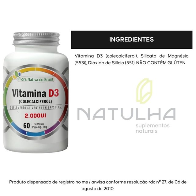 KIT 2X Vitamina D3 2000ui 60 cápsulas - Flora Nativa