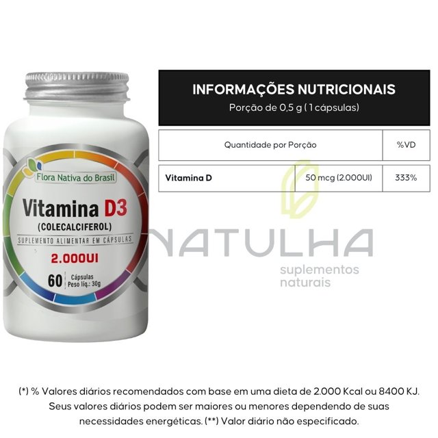 KIT 3X Vitamina D3 2000ui 60 cápsulas - Flora Nativa 