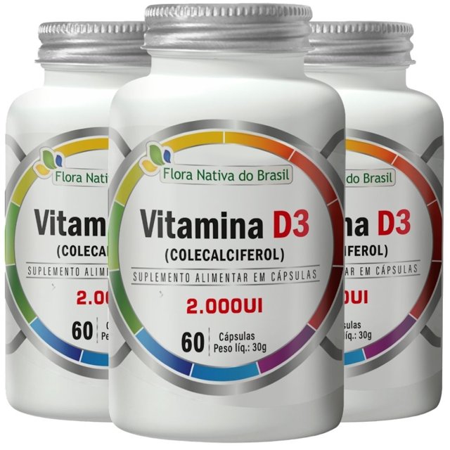 KIT 3X Vitamina D3 2000ui 60 cápsulas - Flora Nativa 