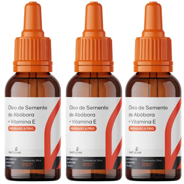 KIT 3X Óleo De Semente De Abóbora Em Gotas Com Vitamina E 30 Ml ...