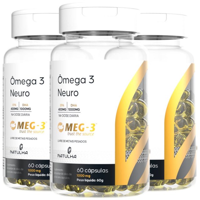 KIT 3X Ômega 3 NEURO MEG-3® 20% EPA / 50% DHA 60 Softgels - Natulha