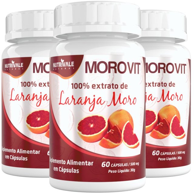 KIT 3X Morovit ( Laranja Moro + Picolinato de Cromo + Vitamina C) 60 cápsulas - Nutrivale
