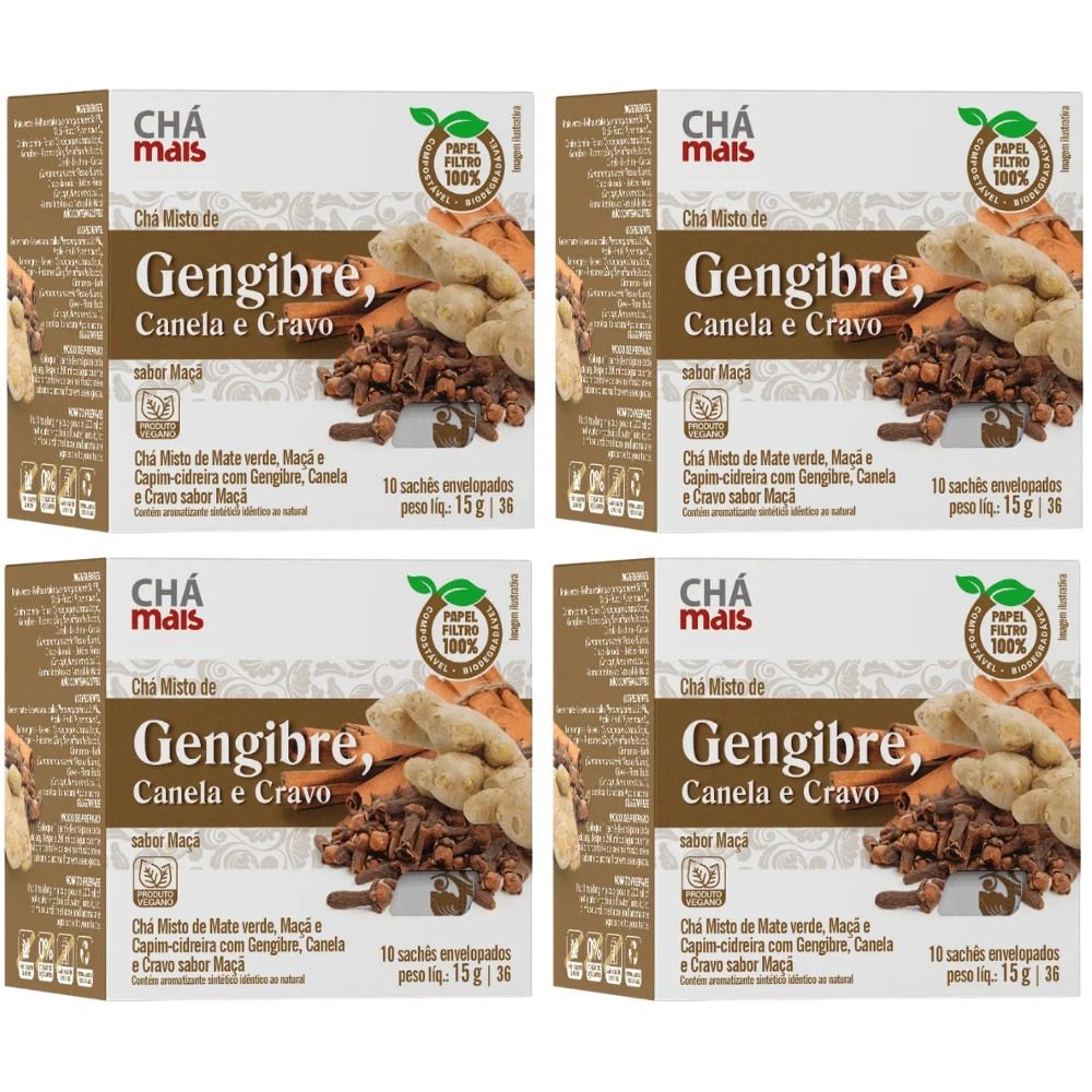 KIT 4X Chá Misto de Gengibre, Cravo e Canela - Chá Mais | Natulha