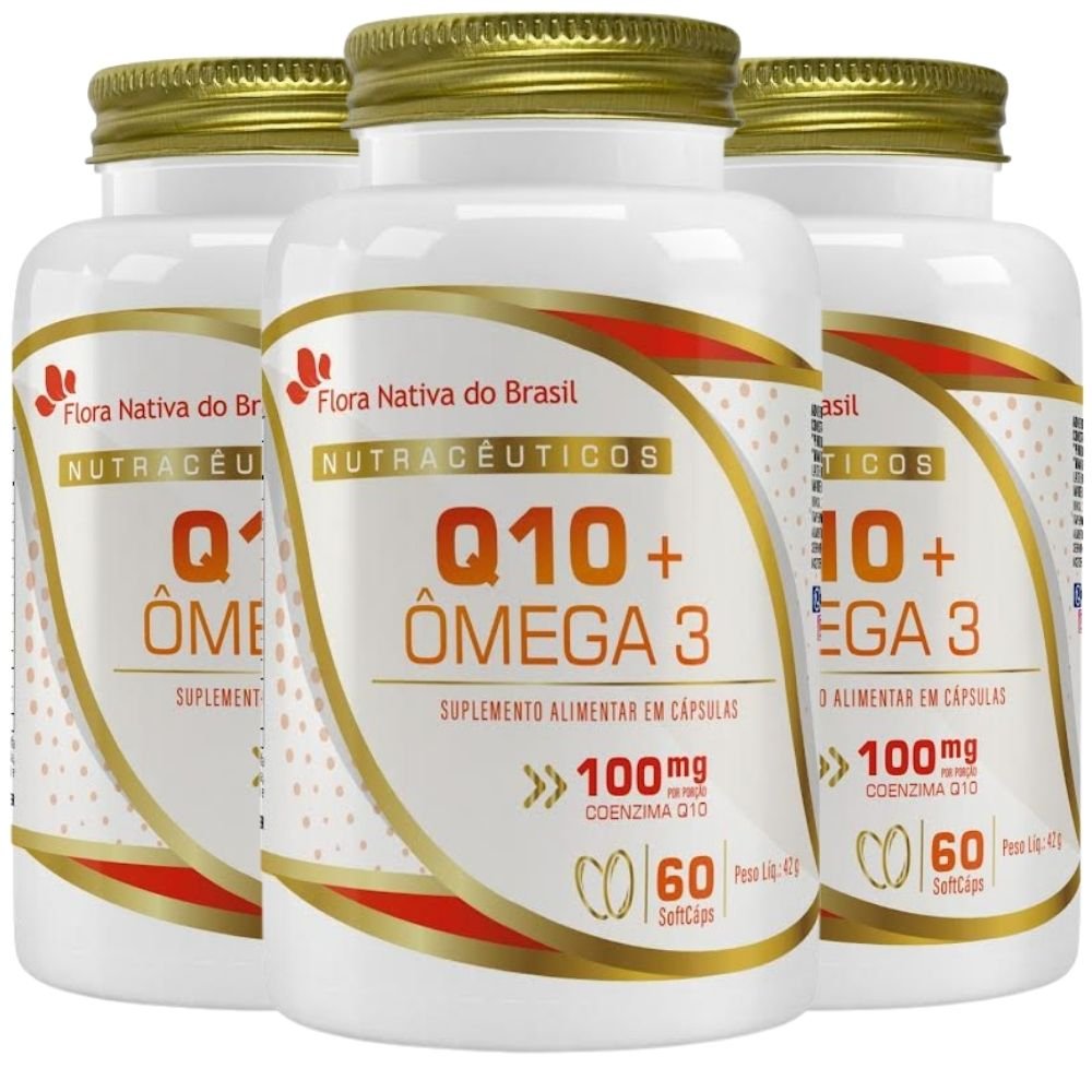 KIT 3X Coenzima Q10 100mg Com Ômega 3 60 Cápsulas - Flora Nativa | Natulha