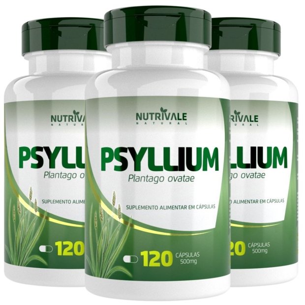 KIT 3X Psyllium 500mg 120 Cápsulas - Nutrivale | Natulha