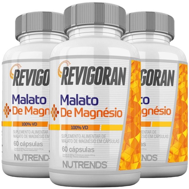 Kit 3x Revigoran Malato De Magnésio Magnésio Dimalato 60 Cápsulas Nutrends Natulha