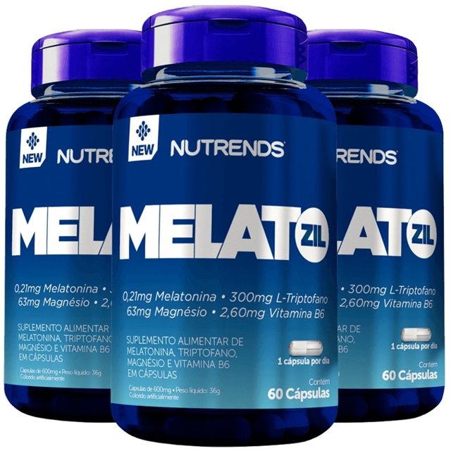 KIT 3X Melatozil ( Melatonina + Triptofano + Magnésio e Vitamina B6) 60 cápsulas - Nutrends