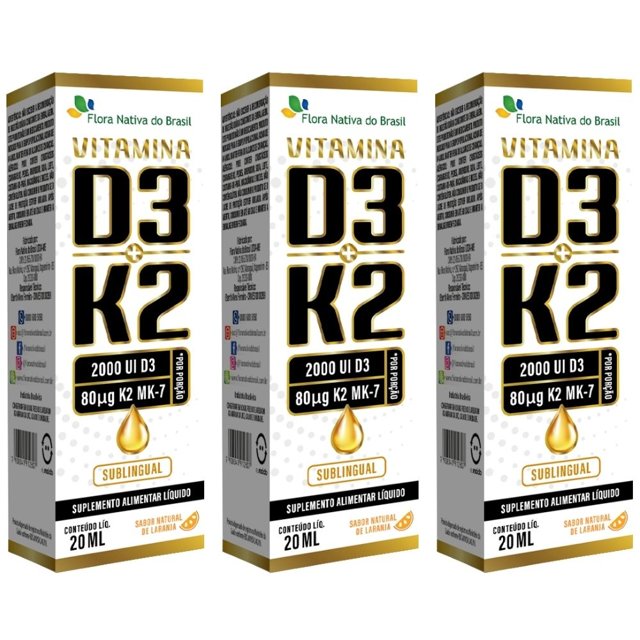 KIT 3X Vitamina D3 + k2 Sublingual em Gotas 20ml - Flora nativa