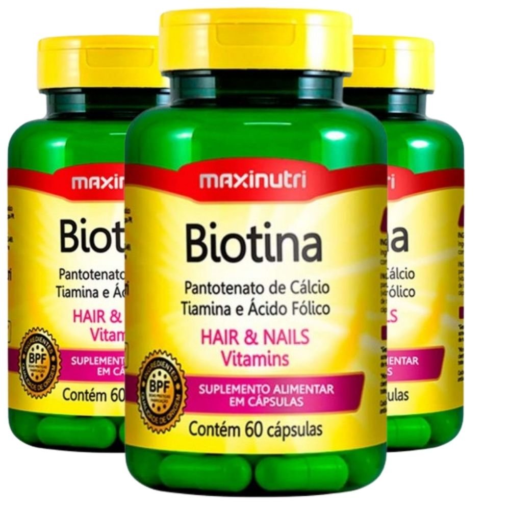 KIT 3X Biotina + Vitaminas B1, B5 e Ácido Fólico 60 Cápsulas ...