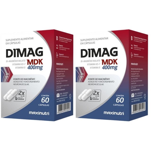 KIT 2X Dimag MDK ( Magnésio Dimalato + Vitaminas D3 e k2) 60 cáps ...