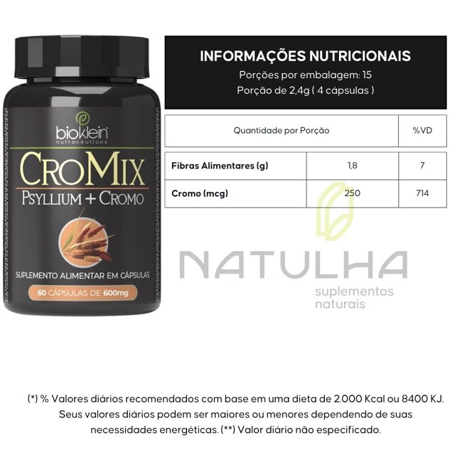 CroMix (Pssyllium + Cromo) 60 cápsulas - Bioklein | Natulha