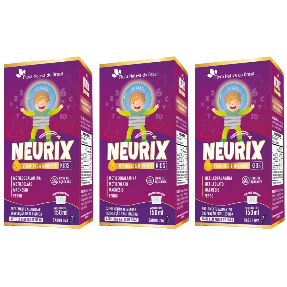 KIT 3X NEURIX (Mg, Fe, Metilfolato e B12) 150ml - Flora Nativa | Natulha