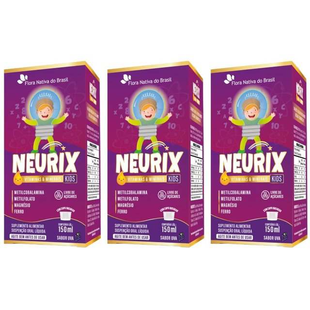 KIT 3X NEURIX (Mg, Fe, Metilfolato e B12) 150ml - Flora Nativa | Natulha