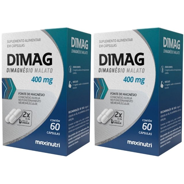 KIT 2X DIMAG Dimalato de Magnésio 400mg 60 cápsulas - Maxinutri | Natulha