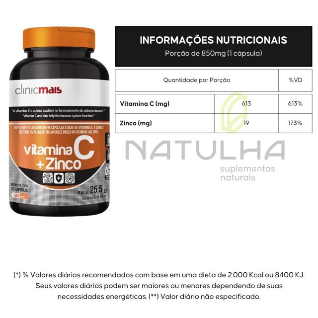 Vitamina C + Zinco 30 cápsulas - Clinicmais