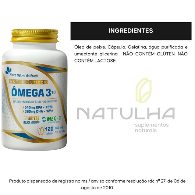 KIT 2X Ômega 3 TG (18% EPA / 12% DHA) 1000mg 120 cápsulas - Flora