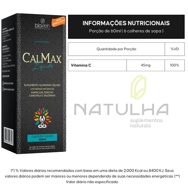 CalMax (Maracujá, funcho, camomila e valeriana) 500ml - Bioklein | Natulha