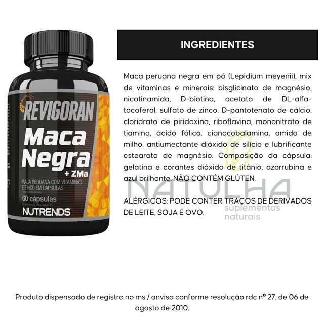 Revigoran Maca Peruana Negra + ZMA 60 cápsulas - Nutrends