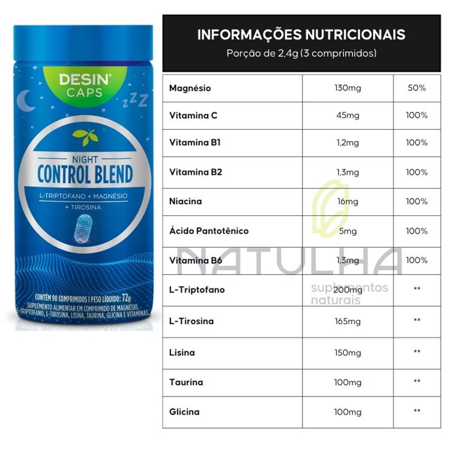 Night Control Blend ( L-Triptofano, Magnésio e Vitaminas) 90 comprimidos - Desinchá