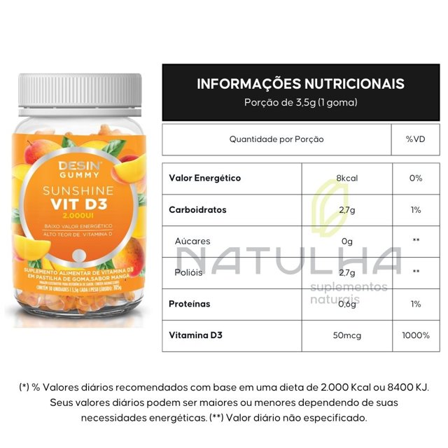 Vitamina D3 Gummy 30 gomas - Desinchá