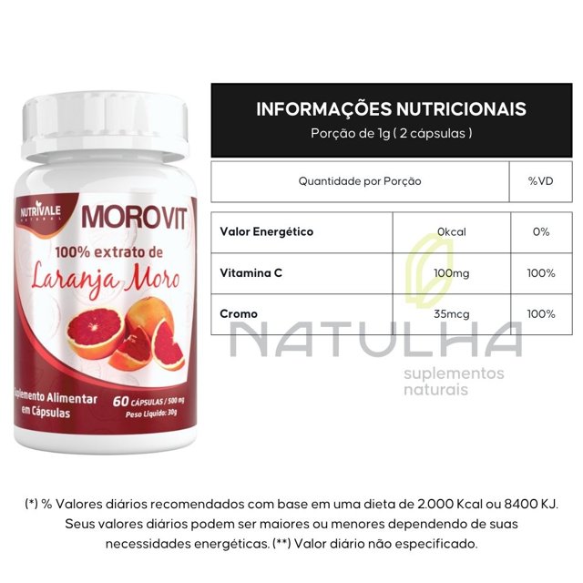 KIT 3X Morovit ( Laranja Moro + Picolinato de Cromo + Vitamina C) 60 cápsulas - Nutrivale