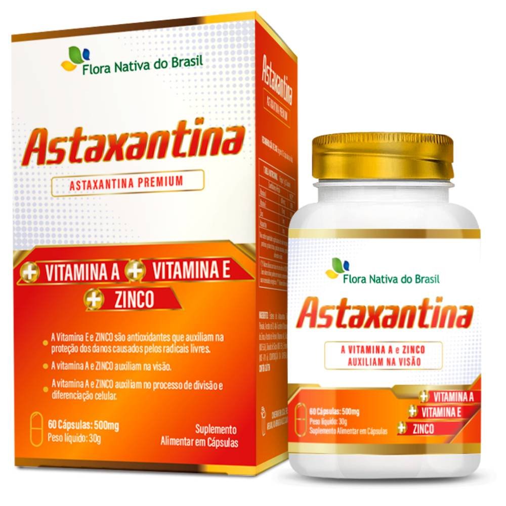 Astaxantina Premium com Vitamina A, C e Zinco 60 cápsulas Flora