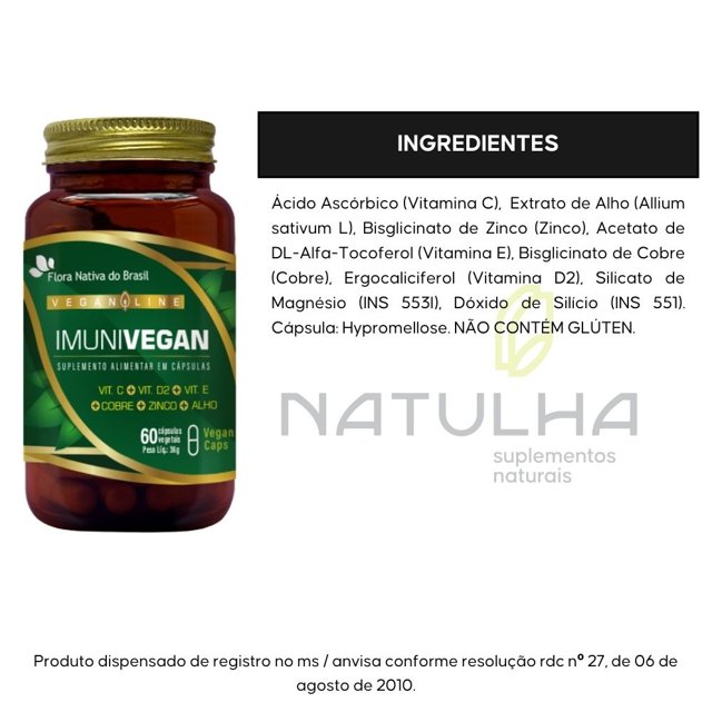 ImuniVegan (Vitamina C, E, D2, Alho e Zinco) 60 Vegan Caps - Flora nativa
