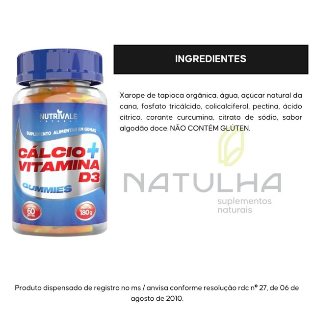 KIT 3X Cálcio + Vitamina D3 Gummies  60 gomas - Nutrivale