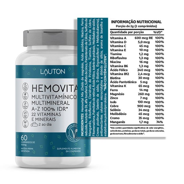 Hemovital - Multivitamínico Vegano - 60 Comprimidos - Lauton Nutrition
