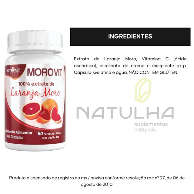 Morovit ( Laranja Moro + Picolinato de Cromo + Vitamina C) 60 cápsulas - Nutrivale
