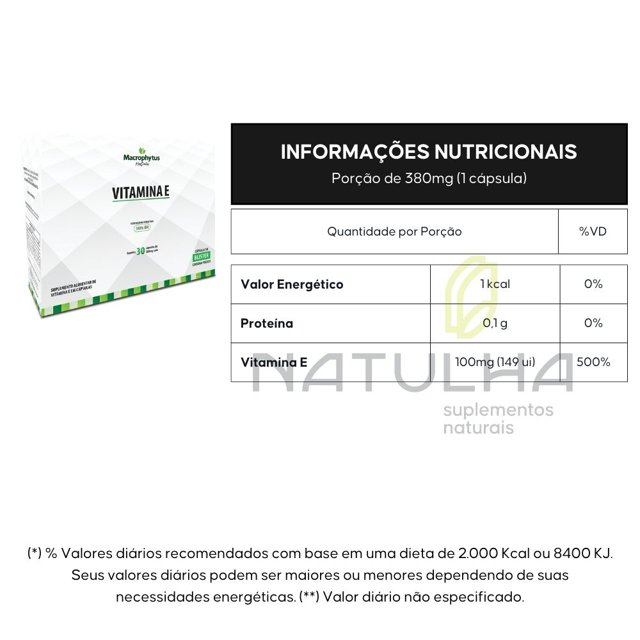 Vitamina E 500% IDR 400 UI 30 Cápsulas - Macrophytus