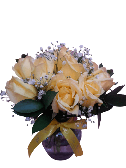 Buquê com 12 Rosas Champagne no Vaso Pera - Sofisticação em Flor