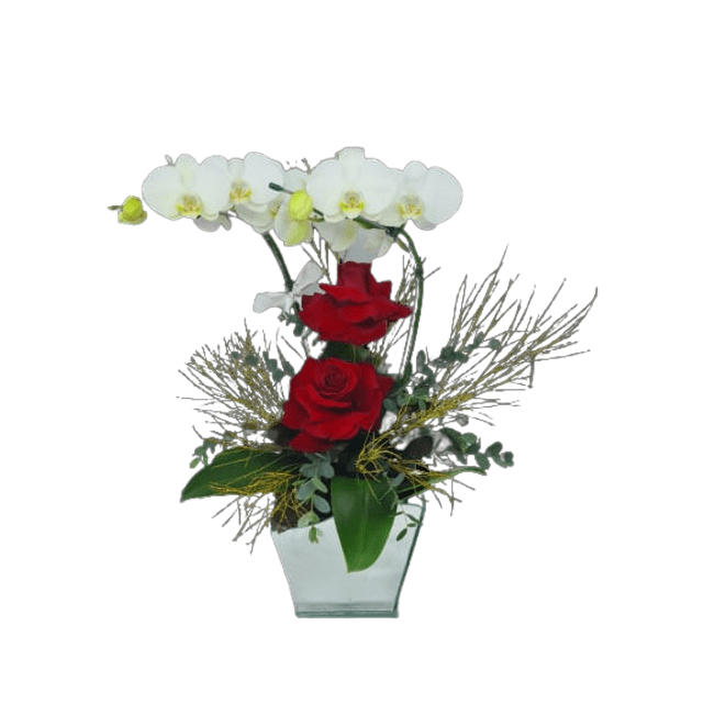 Arranjo no vidro com orquídeas brancas e rosas - Preço Arranjo no vidro com  orquídeas brancas e rosas - Comprar Arranjo no vidro com orquídeas brancas  e rosas | Elis Flores e Presentes Ltda