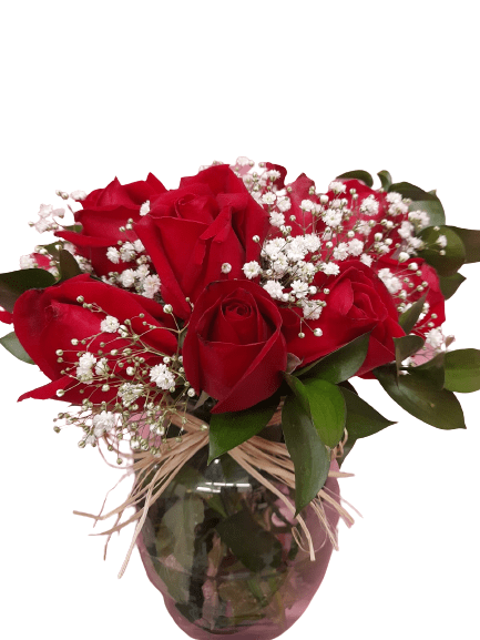 Buquê 12 Rosas Vermelhas no Vaso de Vidro - Elegância em Flor