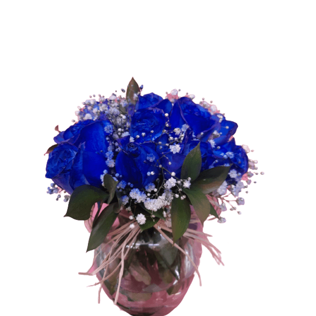 Buquê com 12 Rosas Azuis no Vidro Pera | Elis Flores e Presentes Ltda