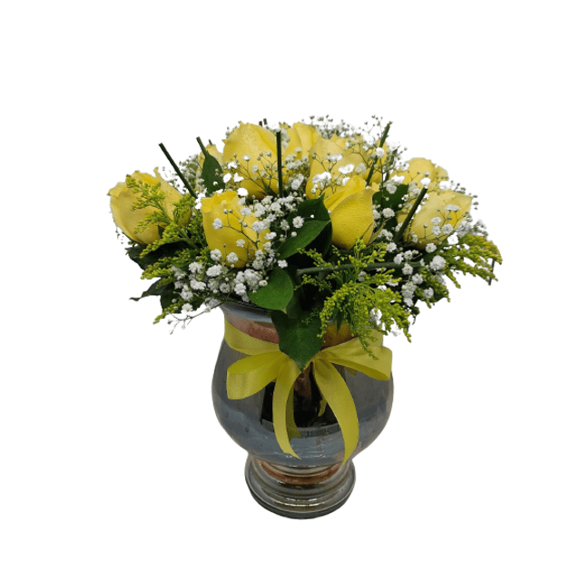 Arranjo De Rosas Amarelas no Vaso de Vidro | Elis Flores e Presentes Ltda