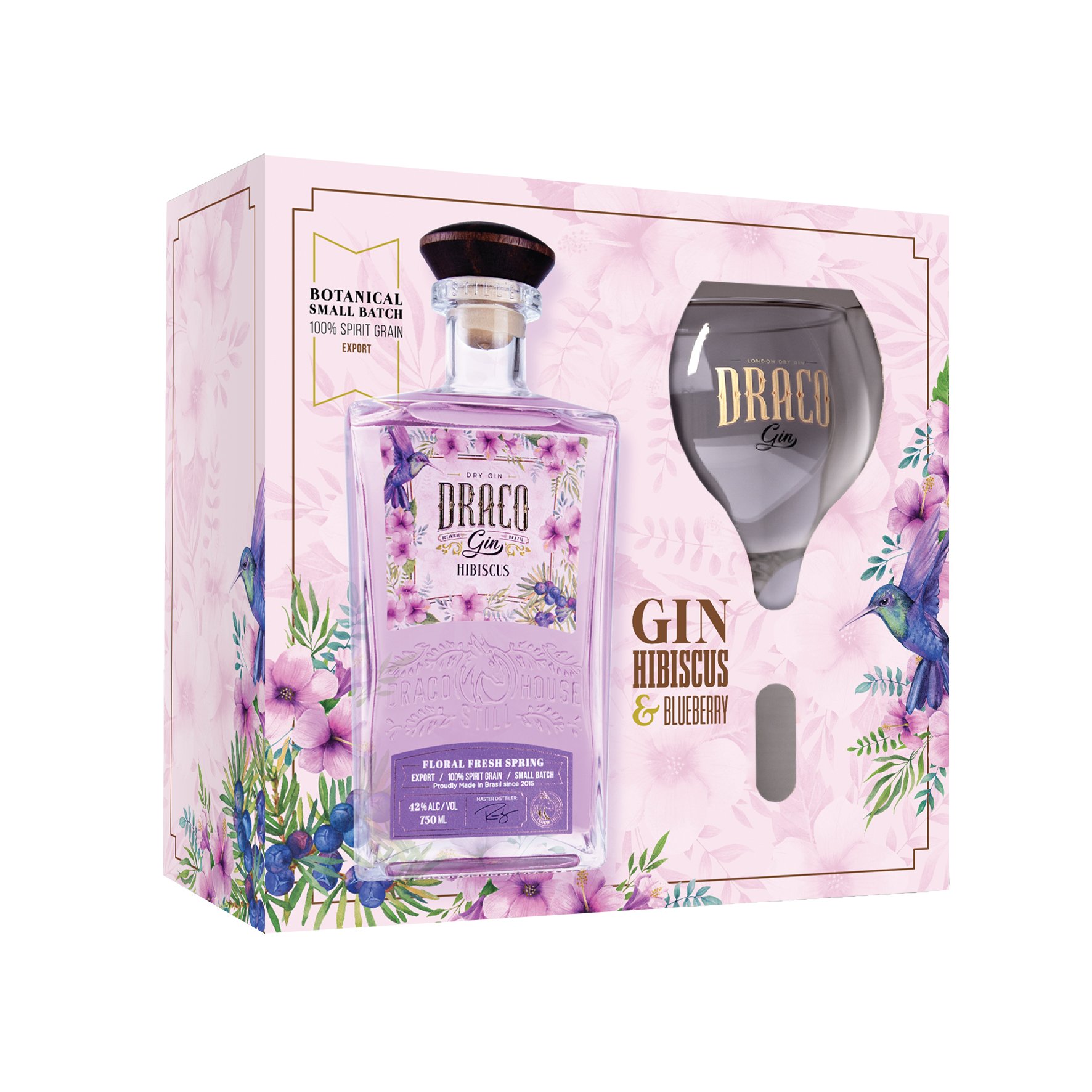 Kit Presente Draco Gin Hibiscus + Taça Draco Gin de Vidro - 600 ml